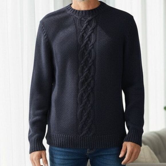 Banana Republic Fisherman Cable knit Sweater Navy Cotton Crew neck Y2K Large - Picture 1 of 11